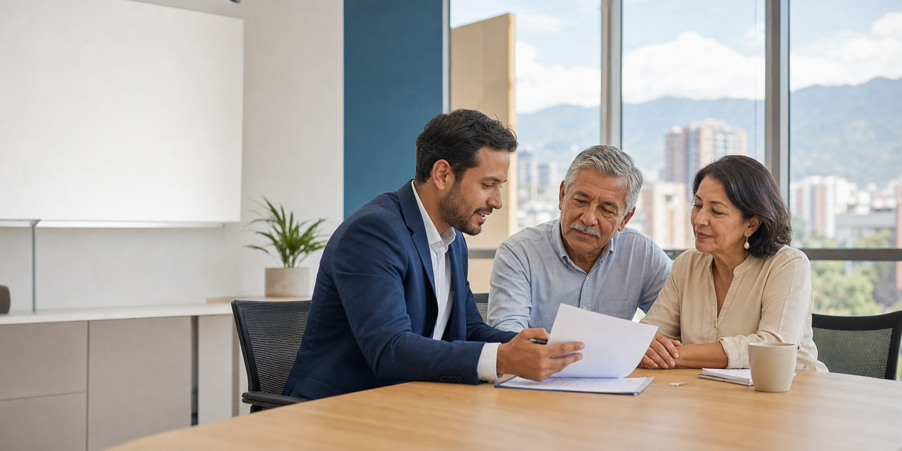 Asesor financiero hablando con una pareja pensionada